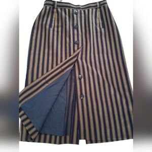 Vintage Le Truc/ Striped Blue and Brown/ Button-Down/ Pencil Skirt/ Size US 16